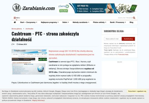 
                            8. Cashtream - PTC - strona zakończyła działalność | m-Zarabianie ...