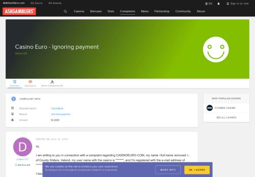 
                            11. Casino Euro - Ignoring payment - Complaint Solved - AskGamblers