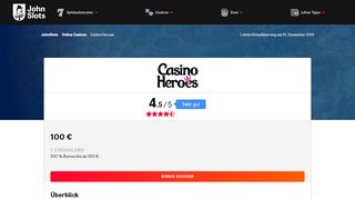 
                            13. Casino Heroes - 100% Bonus bis zu 100 € - JohnSlots.com