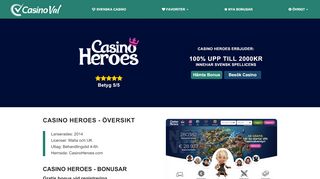 
                            2. ① CASINO HEROES | CASINO ÄVENTYRET | 100% upp till 2000kr