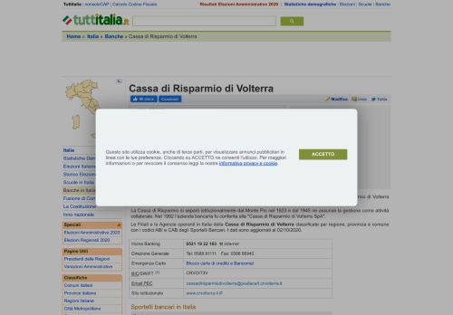 
                            10. Cassa di Risparmio di Volterra - ABI, CAB, Filiali e Agenzie - Tuttitalia