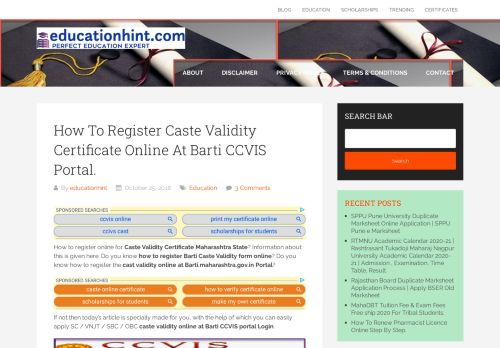 
                            6. Caste Validity Online Registration Process CCVIS Barti Portal
