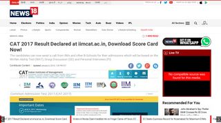 
                            5. CAT 2017 Result Declared at iimcat.ac.in, Download Score Card Now ...