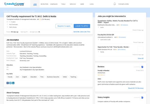 
                            3. CAT Faculty requirement for TIME Delhi & Noida - Naukri.com