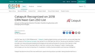 
                            7. Catapult Recognized on 2018 CRN Next-Gen 250 List - PR Newswire