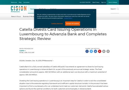 
                            10. Catella divests Card Issuing operations in Luxembourg to Advanzia ...