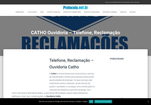 
                            13. CATHO Ouvidoria - Telefone, Reclamação → Reclame! - Protocolo