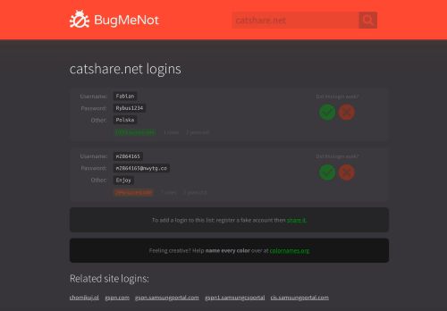 
                            1. catshare.net passwords - BugMeNot