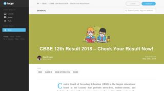 
                            6. CBSE Board 12th Result 2018 declared on May 26: Check your result ...