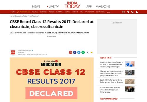 
                            6. CBSE Board Class 12 Results 2017: Declared at cbse.nic.in ...