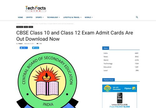 
                            13. CBSE Class 10 and Class 12 Admit card 2017 released download ...