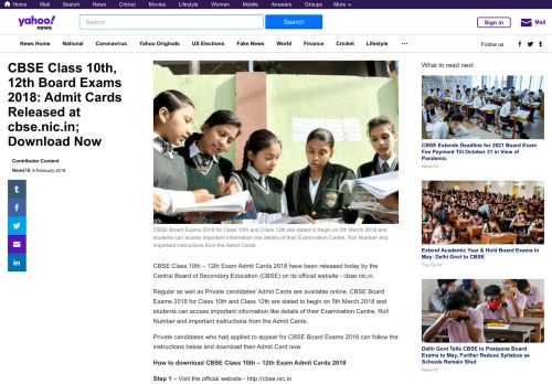 
                            4. CBSE Class 10th, 12th Board Exams 2018: Admit Cards Released at ...