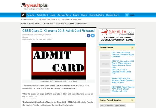 
                            8. Cbse Class X, Xii Exams 2018: Admit Card Released: Results ...