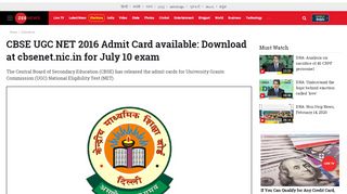 
                            10. CBSE UGC NET 2016 Admit Card available: Download at cbsenet.nic ...