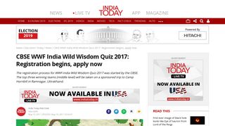 
                            5. CBSE WWF India Wild Wisdom Quiz 2017: Registration begins, apply ...