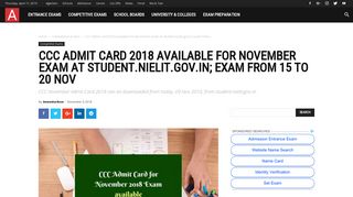 
                            10. CCC Admit Card 2018 available for November exam at student.nielit ...