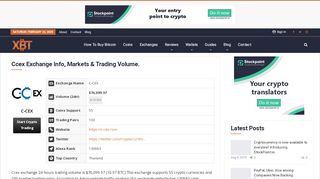 
                            9. Ccex Exchange Info, Markets & Trading Volume. - XBT.net