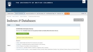 
                            10. CCOHS Web Information Service - Indexes & Databases | UBC Library ...