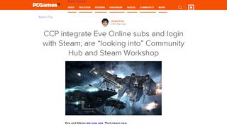 
                            11. CCP integrate Eve Online subs and login with Steam; are “looking ...