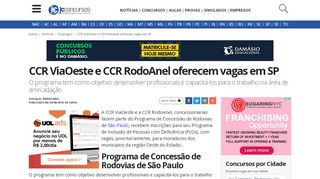 
                            13. CCR ViaOeste e CCR RodoAnel oferecem vagas em SP - JC Concursos