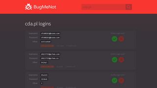 
                            3. cda.pl passwords - BugMeNot
