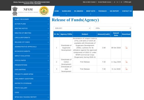 
                            8. CDDs/Agency - NFSM: National Food Security Mission