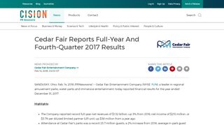 
                            9. Cedar Fair Reports Full-Year And Fourth-Quarter 2017 Results