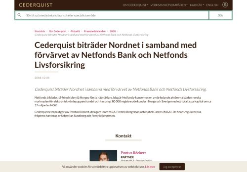 
                            6. Cederquist biträder Nordnet i samband med förvärvet av Netfonds ...