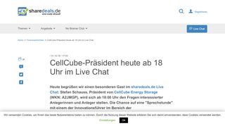 
                            7. CellCube-Präsident heute ab 18 Uhr im Live Chat › sharedeals.de