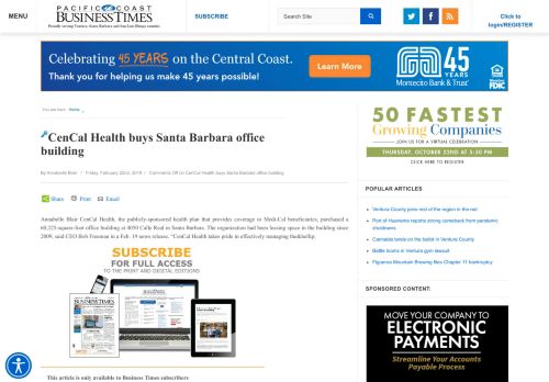 
                            13. CenCal Health buys Santa Barbara office building | Pacific Coast ...