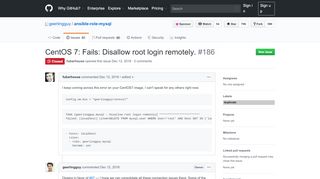 
                            9. CentOS 7: Fails: Disallow root login remotely. · Issue #186 ... - GitHub