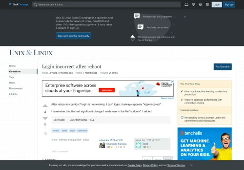 
                            7. centos - Login incorrect after reboot - Unix & Linux Stack Exchange