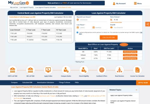 
                            13. Central Bank Loan Against Property EMI Calculator 2019, MyLoanCare