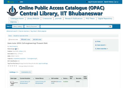 
                            9. Central Library, IIT Bhubaneswar catalog › Details for: Gate tutor 2018: