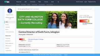 
                            9. Centre Director of Sixth Form, Islington - Tes Jobs