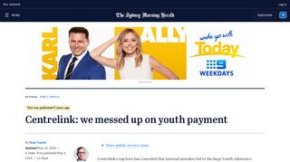 
                            10. Centrelink: we messed up on youth payment - Sydney ...