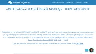 
                            10. CENTRUM.CZ email server settings - IMAP and SMTP ...