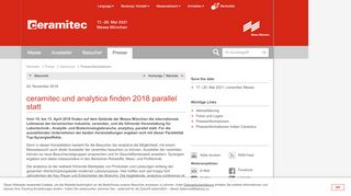 
                            13. ceramitec und analytica finden 2018 parallel statt