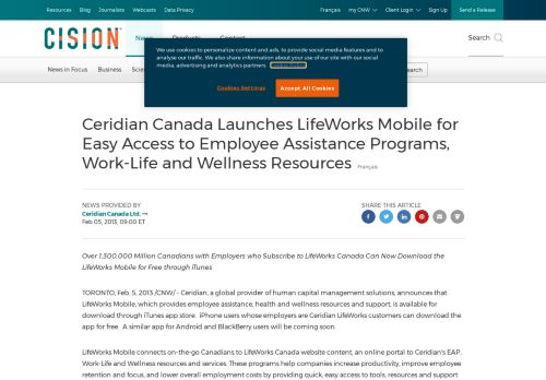 
                            9. Ceridian Canada Launches LifeWorks Mobile for Easy Access to ...