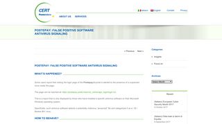 
                            5. CERT di Poste Italiane – POSTEPAY: FALSE POSITIVE SOFTWARE ...