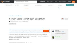 
                            13. Certain Users cannot login using OWA - Spiceworks Community