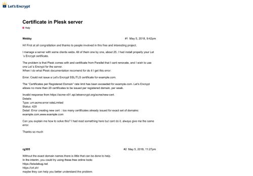 
                            11. Certificate in Plesk server - Help - Let's Encrypt Community Support