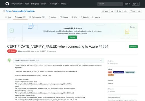 
                            8. CERTIFICATE_VERIFY_FAILED when connecting to Azure · Issue ...
