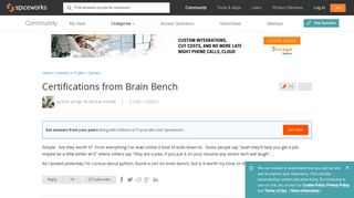 
                            4. Certifications from Brain Bench - IT Careers & Jobs - Spiceworks ...