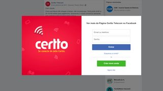 
                            5. Certto Telecom - Caro cliente, Caso sua fatura não chegue ...