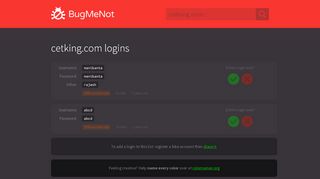 
                            10. cetking.com logins - BugMeNot