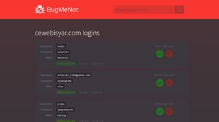 
                            2. cewebisyar.com logins - BugMeNot