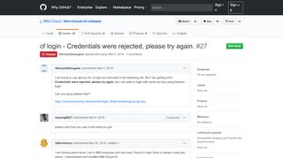 
                            4. cf login - Credentials were rejected, please try again. · Issue #27 · IBM ...