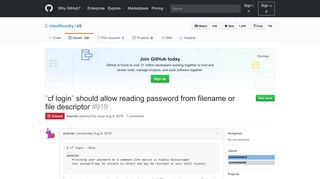 
                            4. `cf login` should allow reading password from filename or file ... - GitHub