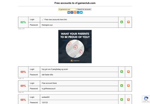 
                            5. cf.gameclub.com - free accounts, logins and passwords